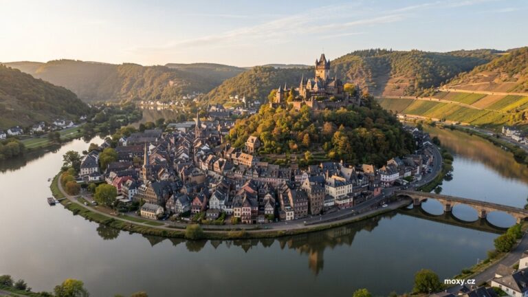 Historicke mesto v meandru reky s vezi