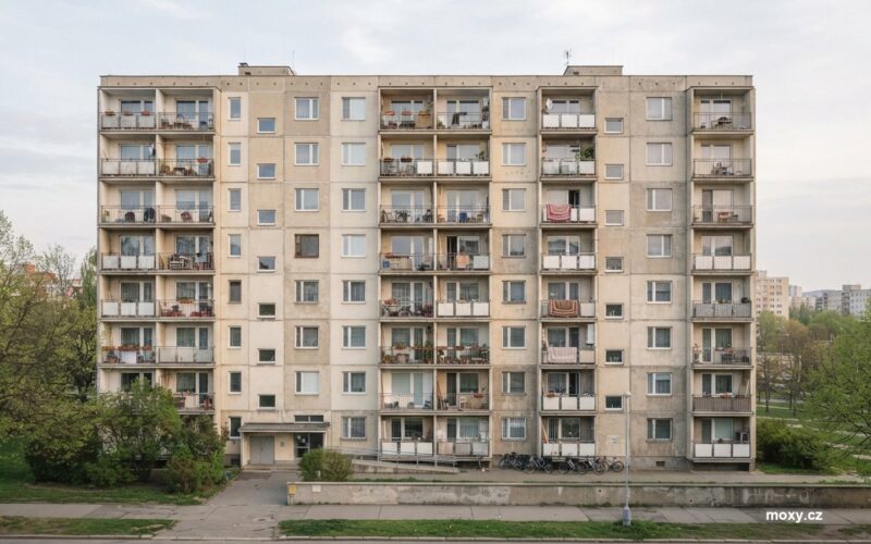 Fasada panelového domu v dennim svetle