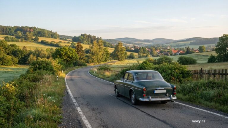 Auto na silnici v ceske krajine