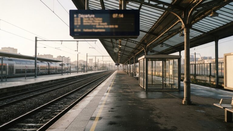 Prazdne nastupiste s odjezdovou tabuli