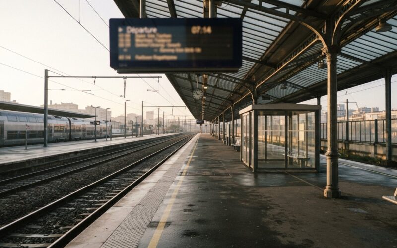 Prazdne nastupiste s odjezdovou tabuli