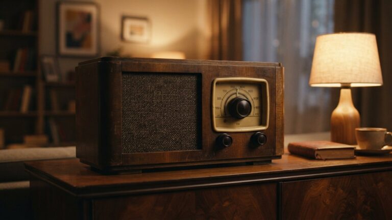 Historicky stolni radiovy prijimac na drevene komode
