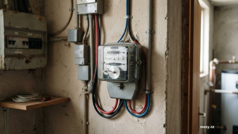 Elektromer na zdi v technicke mistnosti